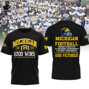Michigan Wolverines Champion Football 1000 Victories Black Design 3D T-Shirt