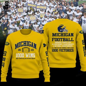 Michigan Wolverines Champion Football 1000 Win Victories Yellow Design 3D Hoodie