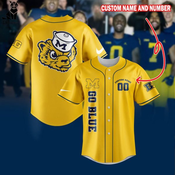 Michigan Wolverines Custom Name Yellow Design Baseball Jersey