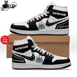 Newcastle United Black White Nike Logo Design Air Jordan 1 High Top