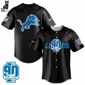 NFL Detroit Lions 90th NFL Black Design Baseball Jersey