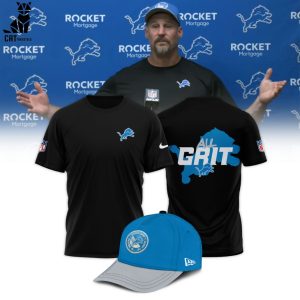 NFL Detroit Lions All Grit NFL Logo Black Design 3D T-Shirt