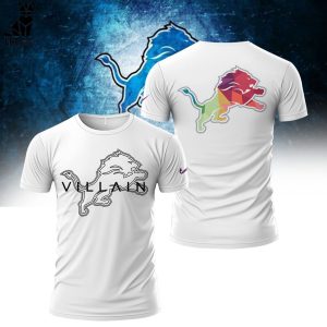 NFL Detroit Lions Villain White Masot Rainbow Design 3D T-Shirt