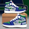 Personalized Seattle Seahawks Nike Logo White Blue Mascot Design Air Jordan 1 High Top