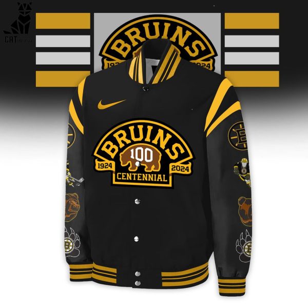 NHL Boston Bruins 100 Centennial 1924 2024 Nike Logo Black Design Baseball Jacket