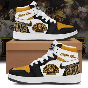 NHL Boston Bruins 100 Centennial Black White Nike Logo Design Air Jordan 1 High Top