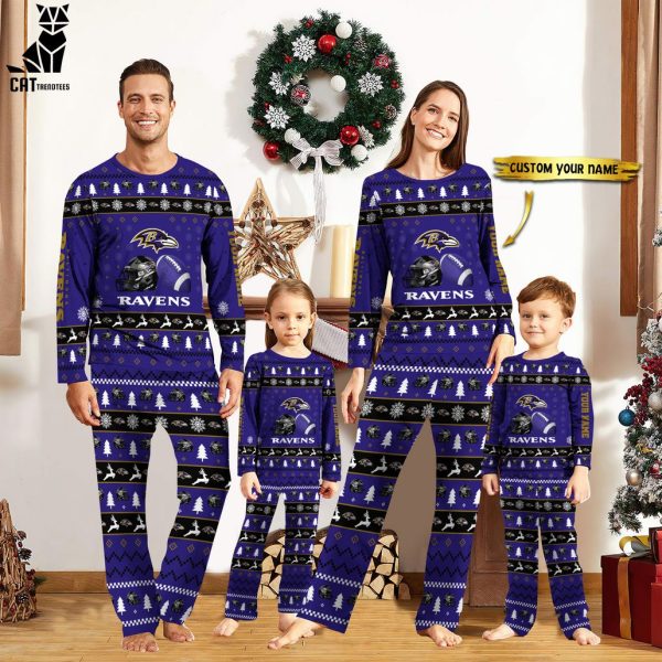 Personalized Baltimore Ravens Christmas And Sport Team Blue Mascot Design Pajamas Set Family