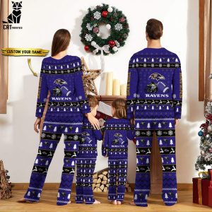 Personalized Baltimore Ravens Christmas And Sport Team Blue Mascot Design Pajamas Set Family