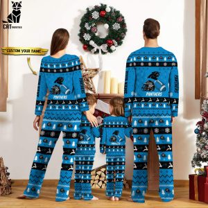 Personalized Carolina Panthers Christmas And Sport Team Blue Mascot Design Pajamas Set Family