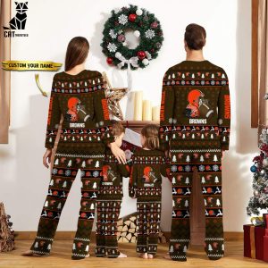 Personalized Cleveland Browns Christmas And Sport Team Logo Brown Design Pajamas Set Family