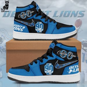 Personalized Detroit Lions 90th Blue Black Design Air Jordan 1 High Top
