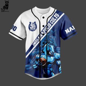 Personalized Indianapolis Colts Mascot White Blue Design Baseball Jersey