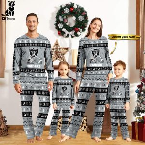 Personalized Las Vegas Raiders Christmas And Sport Team Gray Logo Design Pajamas Set Family
