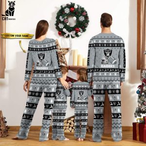 Personalized Las Vegas Raiders Christmas And Sport Team Gray Logo Design Pajamas Set Family