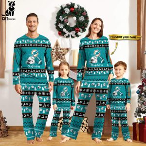Personalized Miami Dolphins Christmas And Sport Team Blue Logo Design Pajamas Set Family