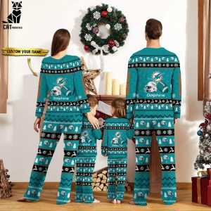 Personalized Miami Dolphins Christmas And Sport Team Blue Logo Design Pajamas Set Family