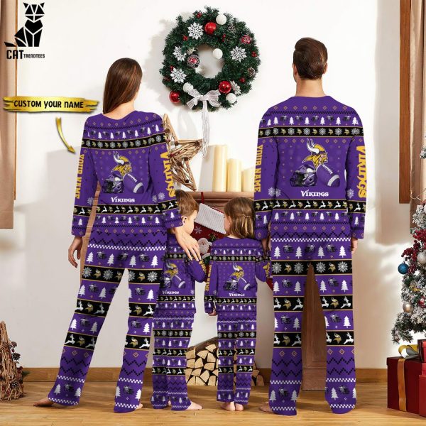 Personalized Minnesota Vikings Christmas And Sport Team Purple Logo Design Pajamas Set Family