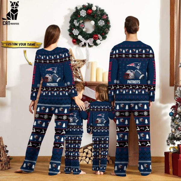 Personalized New England Patriots Christmas And Sport Team Blue Logo Design Pajamas Set Family