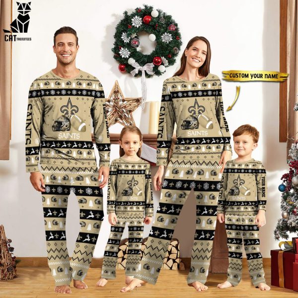 Personalized New Orleans Saints Christmas And Sport Team Logo Design Pajamas Set Family