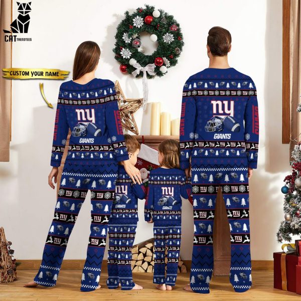 Personalized New York Giants Christmas And Sport Team Blue Logo Design Pajamas Set Family
