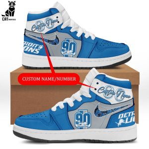 Personalized NFL Detroit Lions 90th Blue White Nike Logo Design Air Jordan 1 High Top