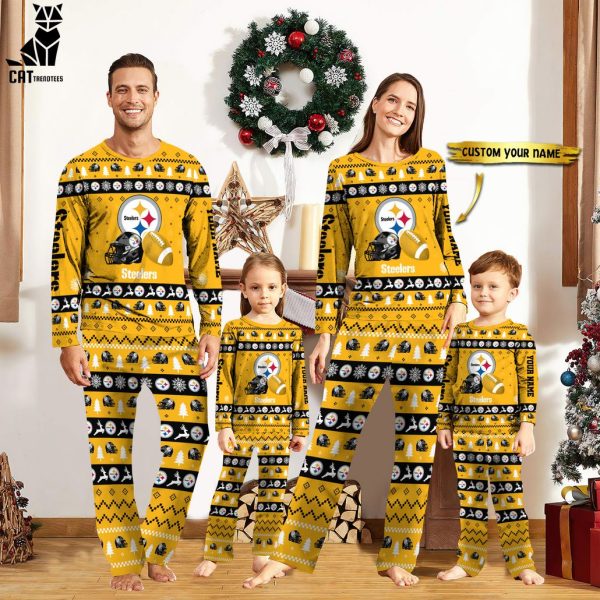 Personalized Pittsburgh Steelers Christmas And Sport Team Logo Yellow Design Pajamas Set Family