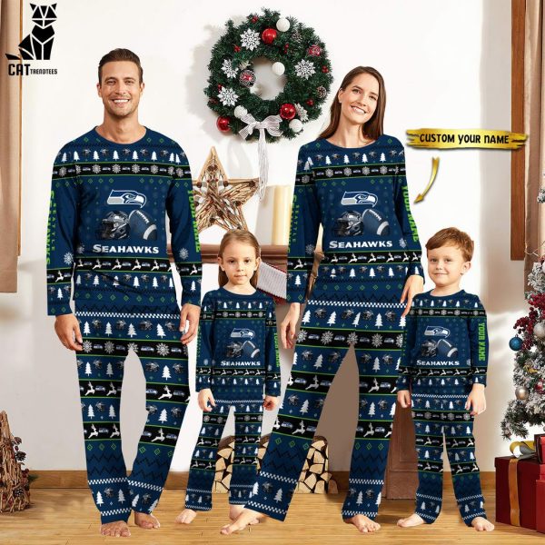 Personalized Seattle Seahawks Christmas And Sport Team Blue Logo Design Pajamas Set Family