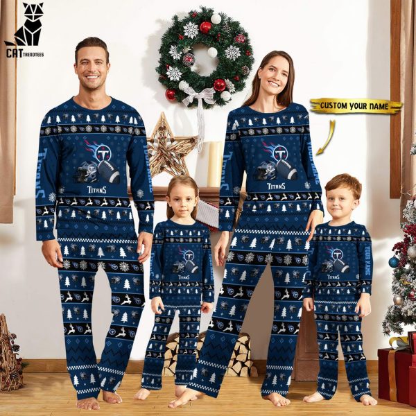 Personalized Tennessee Titans Christmas And Sport Team Blue Logo Design Pajamas Set Family