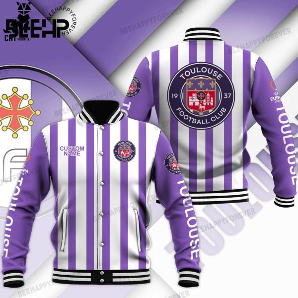 Personalized Toulouse Football Club Purple Vertical Striped Design Baseball Jacket