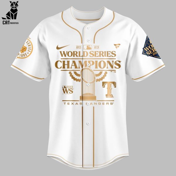 Personalized World Series Champions Texas Rangers Logo Design On Sleeve Baseball Jersey