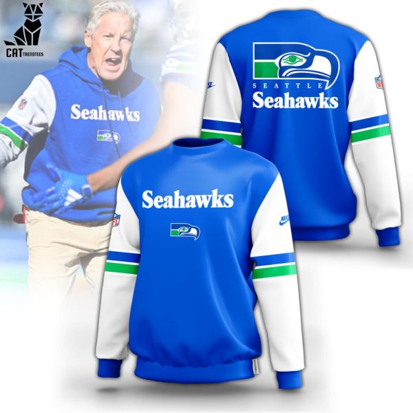 Seahawks Throwback NFL Blue White Design 3D Sweater
