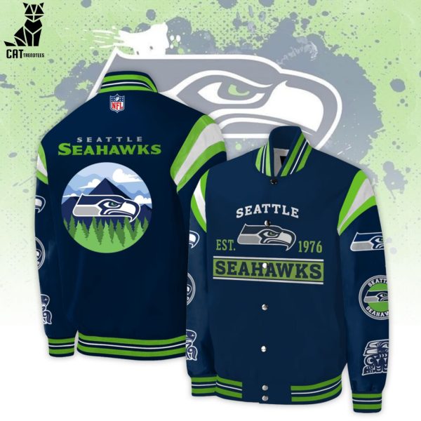 Seattle Seahawks 1976 Seahawks Mascot Design On Sleeve Baseball Jacket