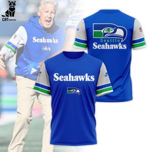 Seattle Seahawks Mascot Blue NFL Logo Design 3D T-Shirt