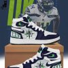 Personalized Seattle Seahawks Nike Logo White Blue Mascot Design Air Jordan 1 High Top