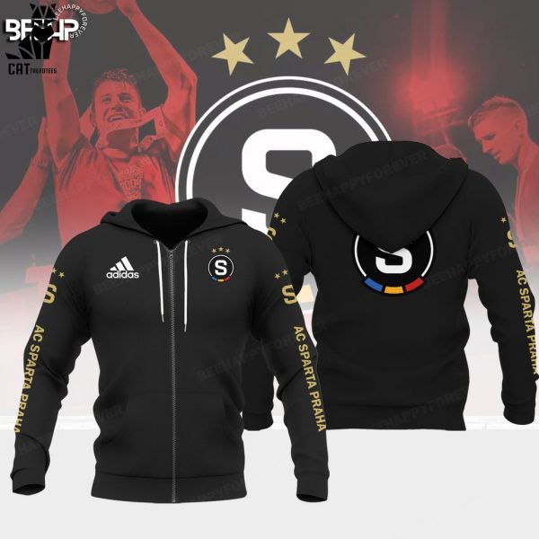 Sparta Praha Black Adidas Logo Design 3D Hoodie