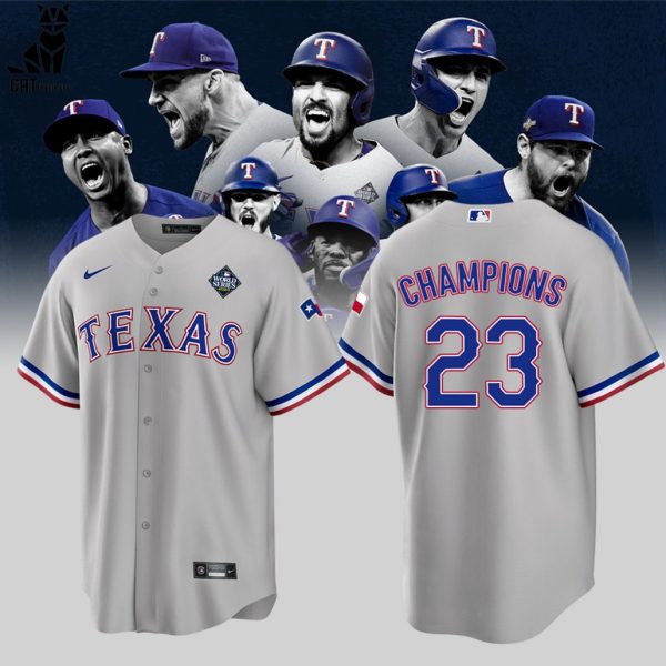 Texas Rangers  Champions Nike Logo Gray Design Baseball Jersey