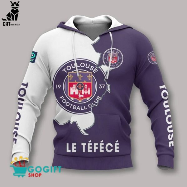 Toulouse Football Club Logo Design On Sleeve Purple White 3D Hoodie