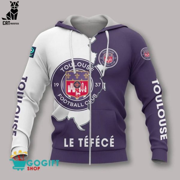 Toulouse Football Club Logo Design On Sleeve Purple White 3D Hoodie