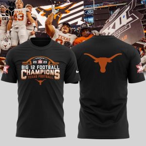 2023 Big 12 Champions Texas Football Black Nike Logo On Sleeve Design 3D T-Shirt