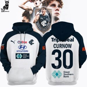 AFL Carlton Blues Charlie Curnow 30 Pullover White Blue Design 3D Hoodie