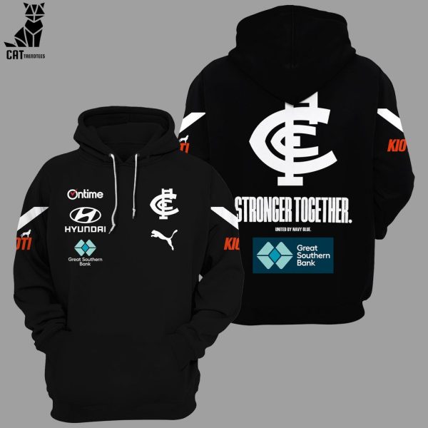 AFL Carlton Blues Stronger Together Hyundai Logo Black Design 3D Hoodie