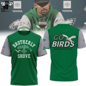 Brotherly Shove Philadelphia Eagles Kelly Green Go Birds NFL Logo Design 3D Hoodie