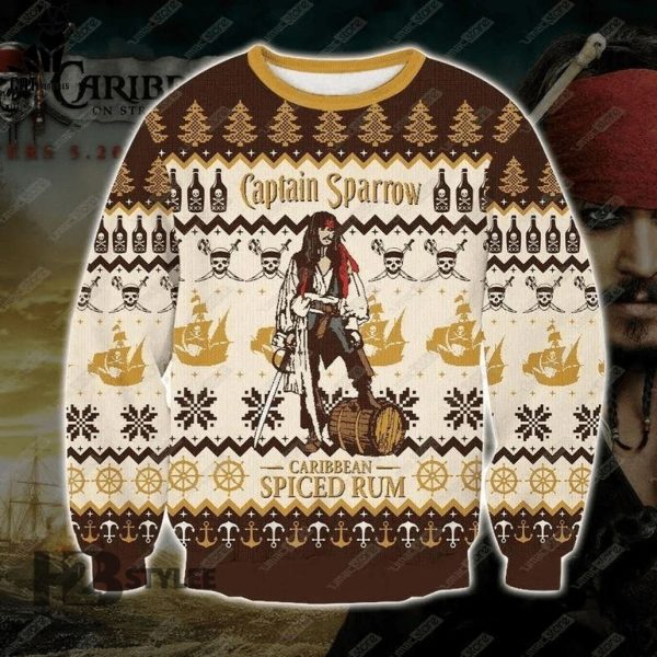CAPTAIN SPARROW PIRATES OF THE CARIBBEAN MOVIE MERRY CHRISTMAS DESIGN 3D SWEATER
