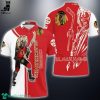 Chicago Blackhawks Red Black Design Sleeve 3D Polo Shirt