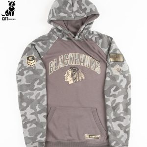 Chicago Blackhawks Military Appreciation Logo Gray Design 3D Hoodie