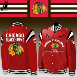 Chicago Blackhawks Red NHL Logo Design Baseball Jacket