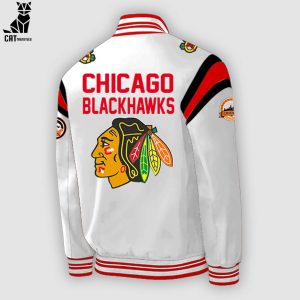 Chicago Blackhawks White NHL Logo Design Baseball Jacket