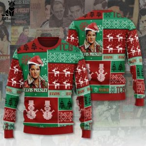 Christmas With Elvis Presley Green Red Design 3D Sweater