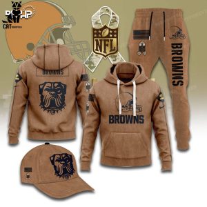 Cleveland Browns 2023 Salute To Service Browns Bulldogs Design Hoodie Longpant Cap Set