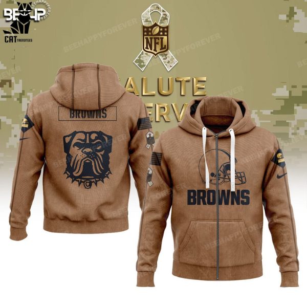 Cleveland Browns 2023 Salute To Service Browns Bulldogs Design Hoodie Longpant Cap Set